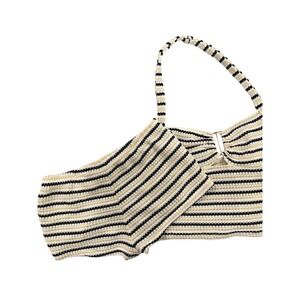 Shein Striped Knit Halter Top Black Beige White U-Ring Crop Tank Small